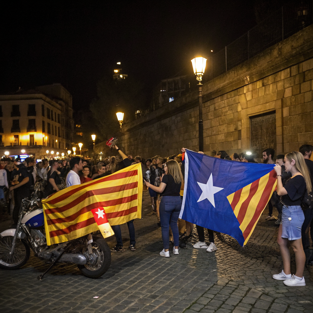 Balkan flags waving in the energetic crowd